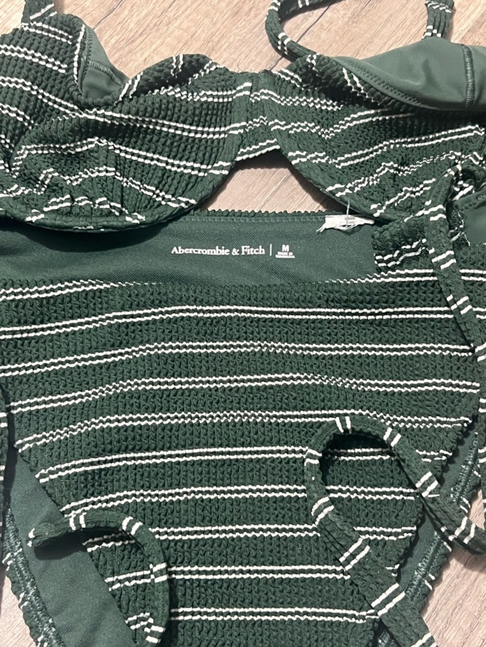 Abercrombie & Fitch Forest Green Striped Smocked Bikini - Picture 2 of 4